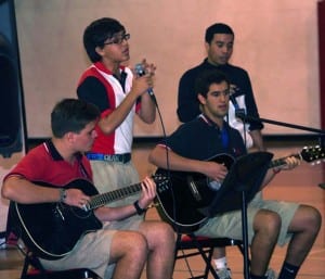 Jonathan Ortet (left), Christopher Tamez, John Ramirez, Matthew Diaz perform during Chapel.