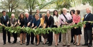 Pictured at the vine-cutting ceremony are (l-r) Carl Lewis, Fairchild Garden; Michael Spring, Miami Dade County; Arturo Xiques; Lisa Martinez, Miami Dade County; Paul DiMare, donor; Bruce Greer, Fairchild Garden; Swanee DiMare, donor; Joyce Burns, donor; Tony Burns, donor; Albert Cordoves, Corwil Architects; Nannette Zapata, Fairchild Garden; Bruce Clinton, donor; Judy Kramer; Martha Clinton, donor, and James Kushlan, PhD, donor.