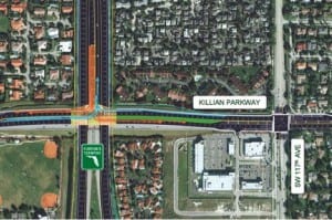 Map shows proposed turnpike express lane connections with SW 104th Street.