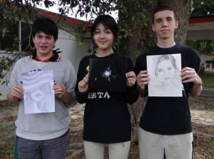 From left: Chris Abello, Naomi Granado, and Carlos Lopez, MCS Art students or Art Club members are participating in the 2014 Annual Congressional Art Competition for District 25 with Congressman Mario Diaz Balart.