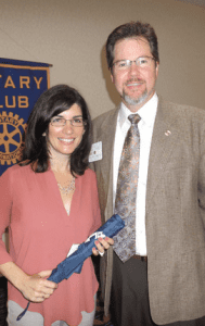 Pictured at Rotary meeting are award-winning author Christina Diaz Gonzalez with club president Don Trombly.