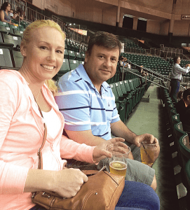 Coconut Grove residents Christina Burns and Rey Redlich are pictured at the Miami Inferno’s home opener.