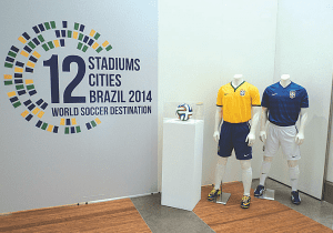 2014 FIFA World Cup uniforms and soccer ball display