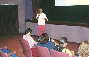 Jaie Laplante, film festival executive director, is pictured during his presentation.