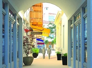 Pedestrian walk to the mixed-use square. 