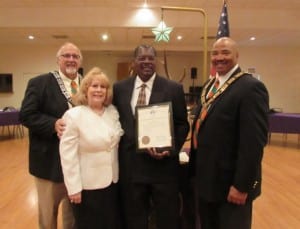 (l-r) Richard Del Vecchio, Annie Goodrich-Sorgie, James McCants and incoming Exalted Leader, Philip Bell at the South Miami/Coral Gables Elks Lodge.