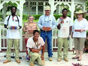 HJCC students lay bricks in Woman’s Club garden