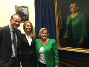 Shutts & Bowen Partner Ed Patricoff, Italian human rights lawyer Nelea Zagorodniuc and Rep. Ileana Ros-Lehtinen shown at the Washington ceremony unveiling Ros-Lehtinen’s portrait in the House Foreign Affairs Committee chambers.