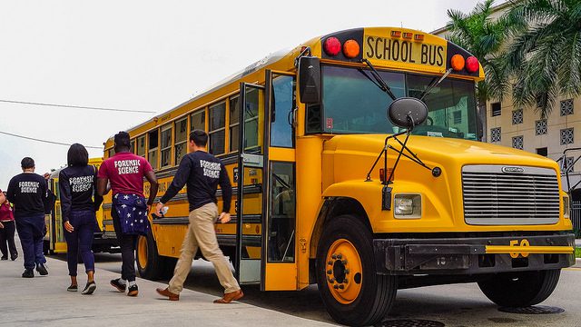 Miami-Dade high school students arrive at Modesto A. Maidique Campus for the first High School Student Forensic Academy.