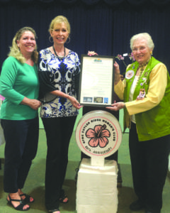 Pictured (l-r) are Councilwoman Sue Ellen Loyzelle, Mayor Peggy Bell and new Cutler Ridge Women's Club president Ann McAllister at Ridge Retirement Village.