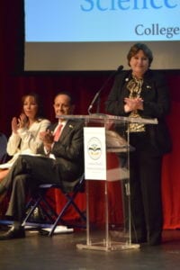 Sandy Sosa-Guerrero, FACHE, RN, BSN, MBA-HA, President of Larkin Health Sciences Institute, addressing the 65 students of the inaugural class and audience of 400 family and friends.