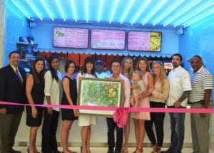 L-R: Charlie Naranjo, Dadeland Mall Security Director; Dailen Rodriguez, Dadeland Mall Director of Marketing; Valerie Beaubrun, Dadeland Mall Manager; Noelle Wurr, Chamber South Operations Director; Mary Scott Russell, Chamber South President; Mike Baccaro, Elle Taco Owner; Samantha Baccaro; Little Elle Baccaro; Stacey Shabtai (Mike's Mother in law); Kristen Cooper (Mike's sister in law); Derrick Stycek, Elle Taco's Culinary Director; Norman Lindo, Dadeland Mall Operations Director.