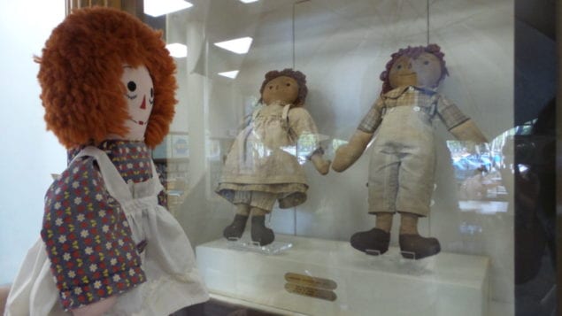 The original Raggedy Ann and Andy dolls are permanently on display at the Coral Gables Branch Library.