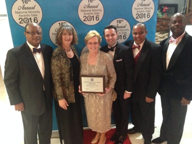 (Left to right) Miami Job Corps Center’s Robert Brewster, Lesly Diaz, Center Director Mary Geoghegan and her son Patrick Geoghegan, Garrie Ryan and Dr. Robert Prosser at the Minority Chamber of Commerce’s Awards Gala.