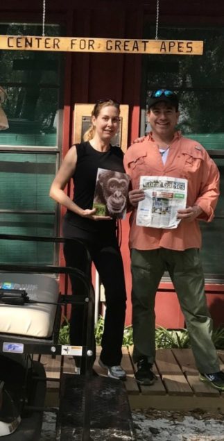 Adam Brand and Stacy Sagel at the Center for Great Apes in Wauchula FL