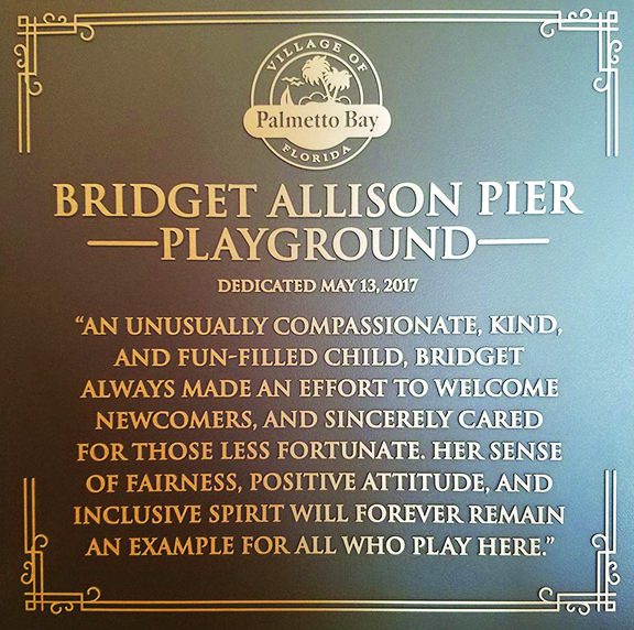 The plaque honoring Bridget Allison Pier to be installed