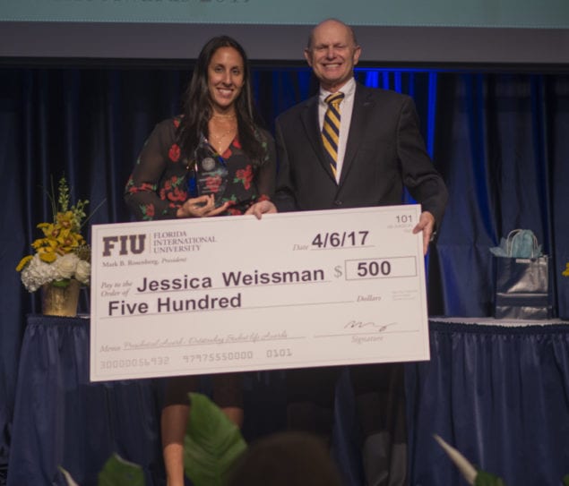 Jessica Weissman, Presidential Award recipient, with Larry Lunsford, vice president for Student Affairs.