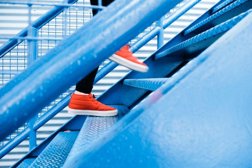 walking up stairs