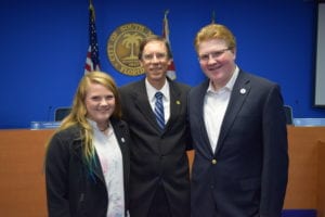 Delaney Reynolds, South Miami Mayor Stoddard (center), and Owen Reynolds at City Commission Meeting