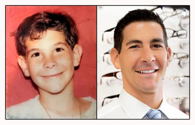 Then and now: Adam Clarin on the left as a 10 year-old Leewood Student and on the right currently working as an optometrist. 