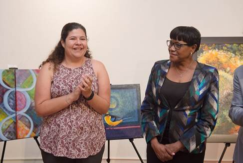 Vice Chairwoman Edmonson, right, and Miami-Dade County Hispanic Affairs Advisory Board Chairperson Franccesca Cesti-Browne at the Hispanic Art Expressions exhibit in Wynwood. (Photos by Ryan Holloway / Miami-Dade County)