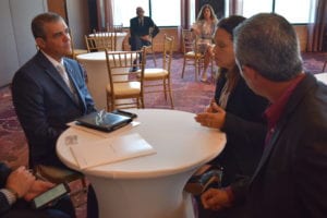 With businesses in both Puerto Rico and South Florida, Arnoldo and Jeannie Juri discuss procurement procedures with FEMA Director District 2 Alejandro de la Campa.