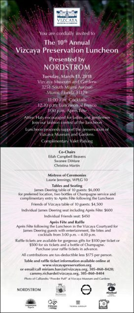 Vizcaya 10th Annual Preservation Luncheon Invite _ 2018