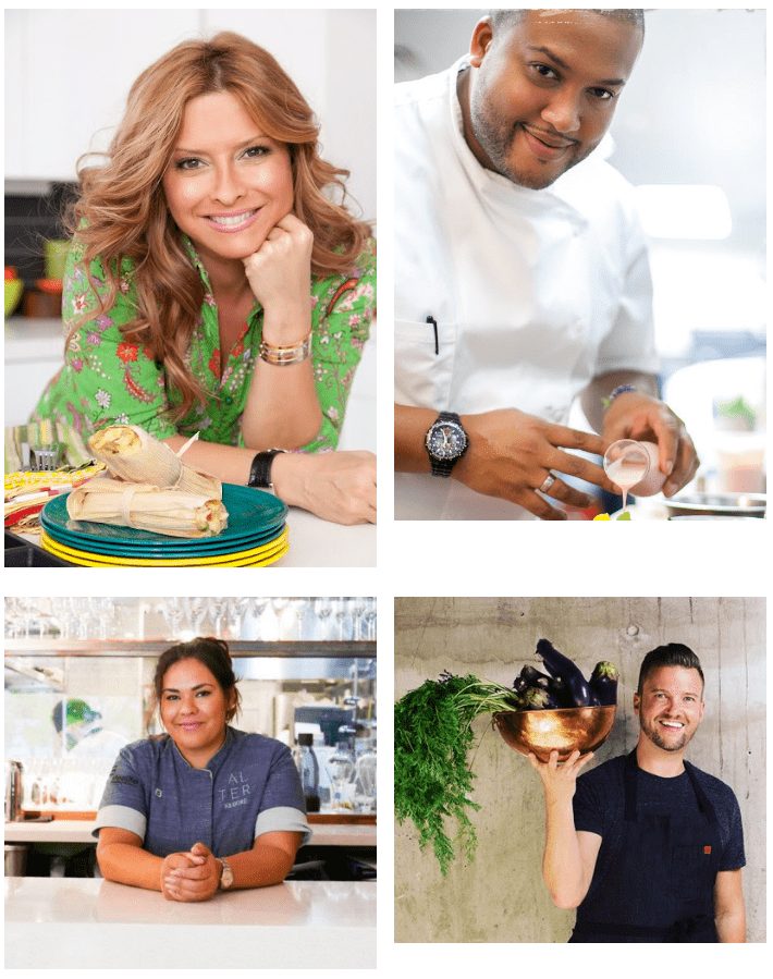 (left-to-right and top-to-bottom) This year's invited celebrity chefs: Ingrid Hoffmann, Timon Balloo, Soraya Kilgore and Todd Erickson.