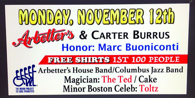 Arbetter’s Hot Dogs and Carter Burrus to honor Marc Buoniconti Nov. 12