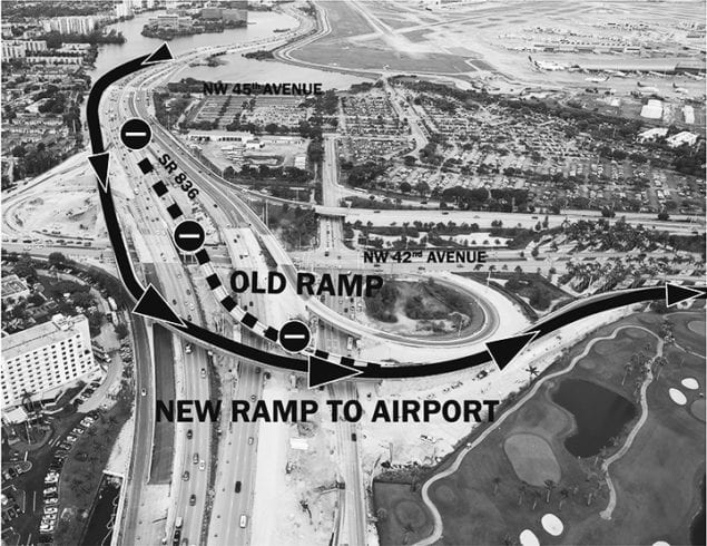 Access ramp to Miami International Airport from Dolphin finally flips to opposite side of highway