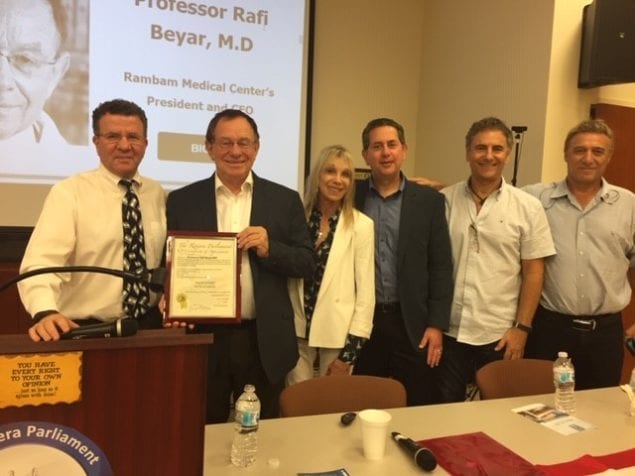 Professor Rafi Beyar, CEO, Rambam Medical Center and Congresswoman Donna Shalala enjoy a reunion at South Florida’s Israeli Riviera Parliament