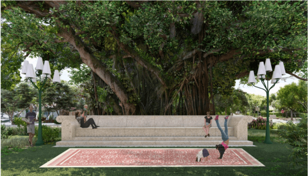 Coral Carpet, giant sofa add feeling of home to city plaza