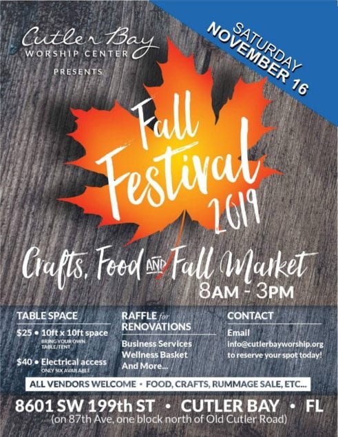 Cutler Bay Worship Center’s Fall Festival scheduled Nov. 16