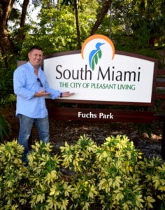 South Miami Commissioner Liebman at Fuch's Park sign