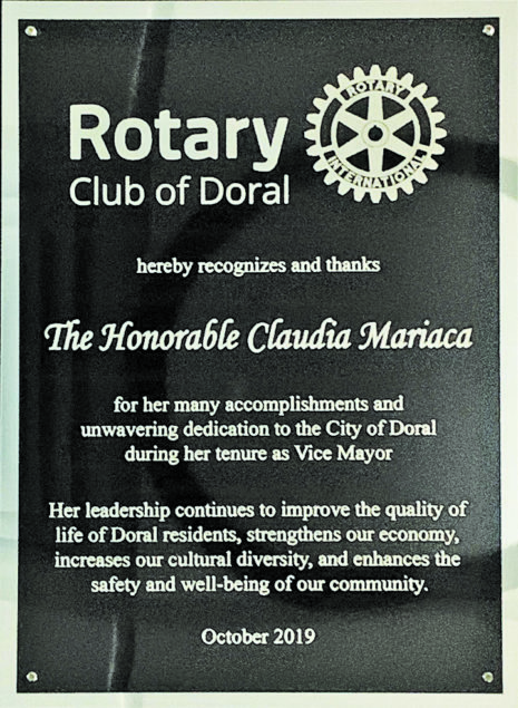 Vice Mayor Mariaca recognized by Business Forum Group, Rotary Club of Doral