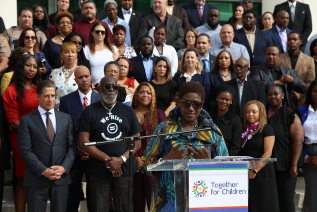 Miami-Dade County Public Schools Superintendent Alberto Carvalho (far left) joined other community leaders from across Miami-Dade for a press conference on Dec. 13 to mark the major milestone in the work of Together for Children to help ensure no child in the community falls victim to youth violence.