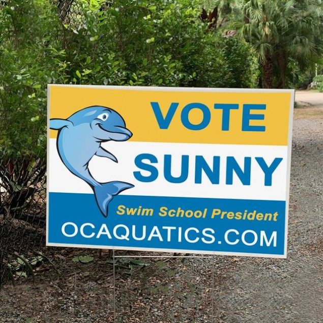 Mascots Sunny, Sol square off To be swim school ‘president’