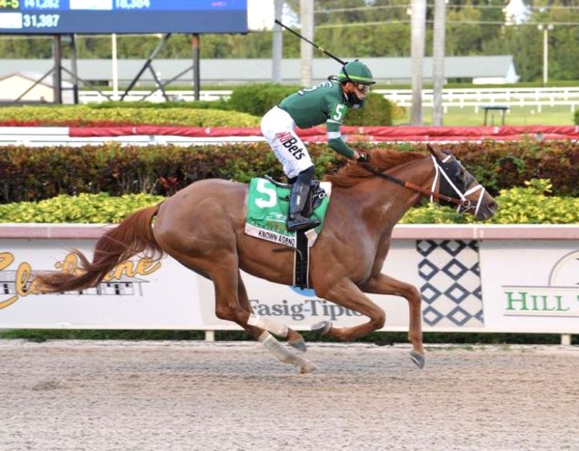 Known Agenda ridden by jockey Irad Ortiz, Jr. wins Curlin Florida Derby at Gulfstream Park