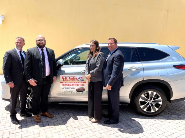 Toyota of North Miami VIP Sales and Anthony Damato donate car to Principal of the Year