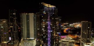 Electronic menorah lights-up Miami skyline for Hanukkah Electronic menorah lights-up Miami skyline for Hanukkah