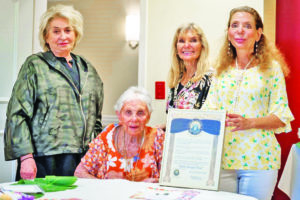 Aventura Commissioner  Dr. Linda Marks presents proclamation to Ruth Spiegel celebrating 101st birthday