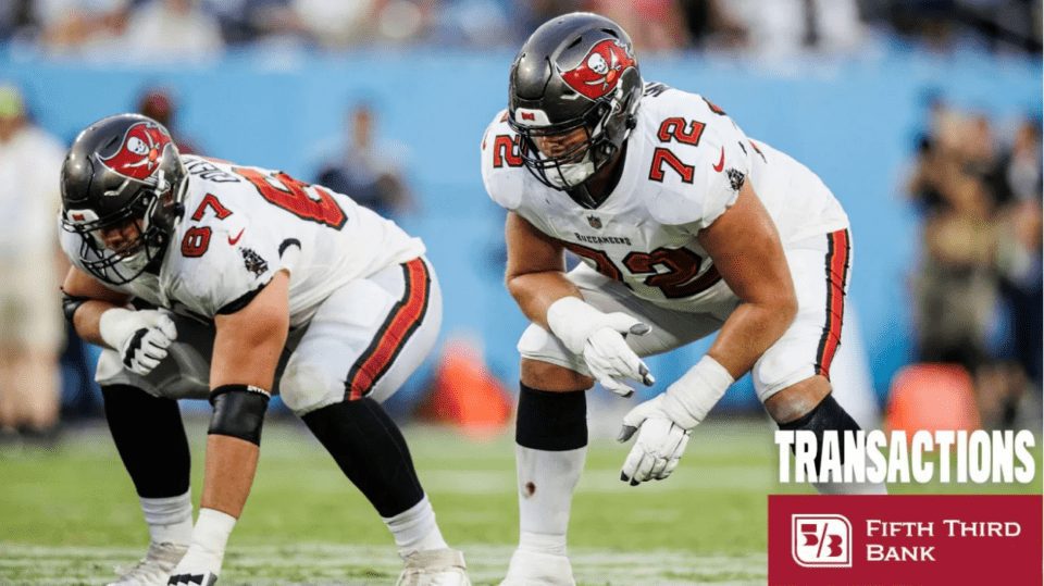 Tampa Bay Buccaneers offensive tackle Josh Wells (72) runs off the