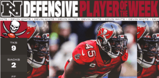 BUCCANEERS LB DEVIN WHITE NAMED NFC DEFENSIVE PLAYER OF THE WEEK