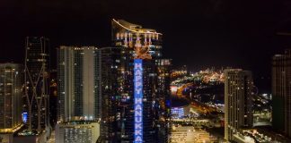 Paramount Miami lights skyline during celebration of Hanukkah
