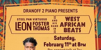 Dranoff 2 Piano Returns with its West African Beats Performance Series featuring Steel Pan Virtuoso, Leon Foster Thomas & Caribbean Jazz Band