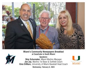 Community News Breakfast with Gino DiMare, Head Coach of UM Baseball, Skip  Schumaker and Jon Jay, Manager and First Base Coach for the Miami Marlins