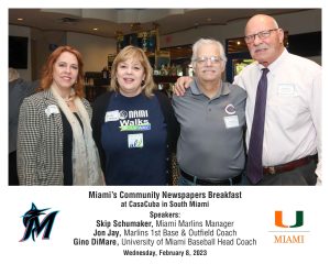 Community News Breakfast with Gino DiMare, Head Coach of UM Baseball, Skip  Schumaker and Jon Jay, Manager and First Base Coach for the Miami Marlins