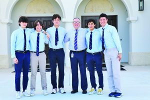 Danny Reynolds, associate head of school for External Relations, is pictured with Palmer Trinity School student delegates attending Round Square Conference in Canada. Pictured (l-r) are Alex Knoepffler (Class of 2025); Rafael Morin, ’25; Sebastian Jaar, ’25; Reynolds; Marcos Cano, ’25, and Zachary Rodriguez, ’25.