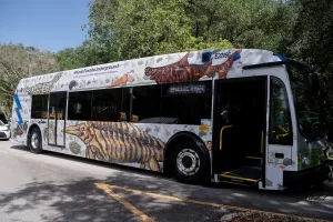 New electric bus has sustainability theme #KeepFossilsUnderground