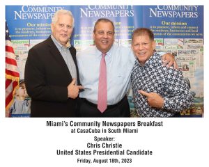 Michael Miller, Chris Christie, and Grant Miller at the U.S. Presidential Candidate Chris Christie Meet & Greet Event hosted by Miami's Community Newspapers